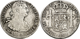 1807. Carlos IV. Lima. JP. 8 reales. (AC. 927). 26,26 g. MBC-/MBC.