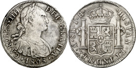 1808. Carlos IV. México. TH. 8 reales. (AC. 988). 26,85 g. MBC-/MBC.