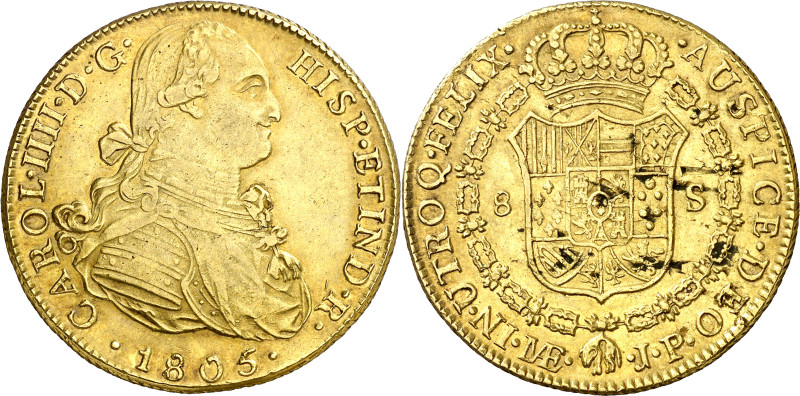 1805. Carlos IV. Lima. JP. 8 escudos. (AC. 1611) (Cal.Onza 1004). Hojitas en rev...