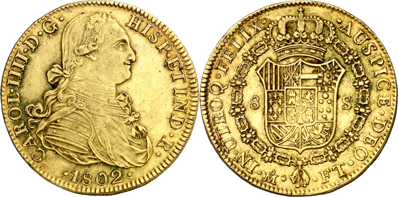 1802. Carlos IV. México. FT. 8 escudos. (AC. 1645) (Cal.Onza 1037). 26,98 g. MBC...