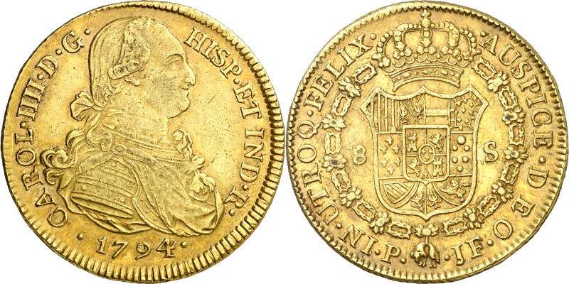 1794. Carlos IV. Popayán. JF. 8 escudos. (AC. 1665) (Cal.Onza 1056) (Restrepo 98...