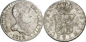 1812. Fernando VII. Madrid. IJ. 2 reales. (AC. 823). Busto desnudo. Muy escasa. 5,81 g. MBC/MBC+.