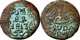 1813. Fernando VII. Morelos. 8 reales. (AC. 1343). Con adornos. Fran grueso. 29,80 g. MBC+.