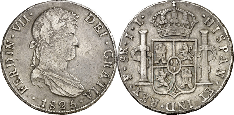 1825. Fernando VII. Potosí. JL. 8 reales. (AC. 1394). Acuñación republicana. Gol...