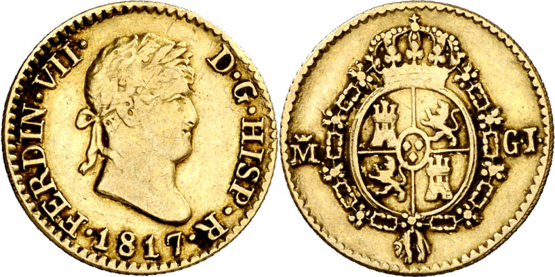 1817. Fernando VII. Madrid. GJ. 1/2 escudo. (AC. 1486). 1,68 g. MBC-.