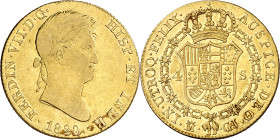 1820. Fernando VII. Madrid. GJ. 4 escudos. (AC. 1716). Rayitas. 13,38 g. MBC-/MBC+.