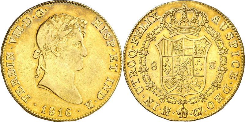 1816/5. Fernando VII. Madrid. GJ. 8 escudos. (AC. 1771) (Cal.Onza 1236). Leves r...