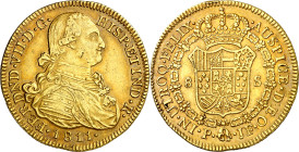 1811. Fernando VII. Popayán. JF. 8 escudos. (AC. 1811) (Cal.Onza 1281) (Restrepo 128-7). Leves marquitas. Bonito color. Escasa así. 26,95 g. MBC+/EBC-...