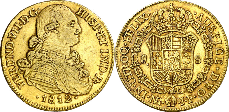1812. Fernando VII. Santa Fe de Nuevo Reino. JF. 8 escudos. (AC. 1843) (Cal.Onza...