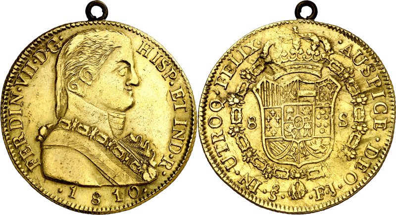 1810. Fernando VII. Santiago. FJ. 8 escudos. (AC. 1863) (Cal.Onza 1346). Busto a...