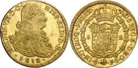 1813. Fernando VII. Santiago. FJ. 8 escudos. (AC. 1869) (Cal.Onza 1355). Levísimas rayitas. Precioso color. Ex Áureo 28/01/2009, nº 1596. Escasa. 27,0...