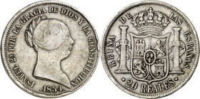 1854. Isabel II. Sevilla. 20 reales. (AC. 629). Golpecitos. 25,78 g. MBC-/MBC.