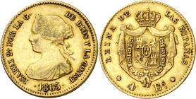 1865. Isabel II. Madrid. 4 escudos. (AC. 688). 3,33 g. MBC-/MBC.