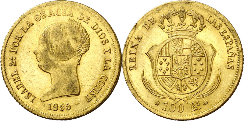 1855. Isabel II. Sevilla. 100 reales. (AC. 796). 8,37 g. MBC+.