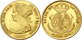 1857. Isabel II. Sevilla. 100 reales. (AC. 798). Escasa. 8,29 g. EBC-.