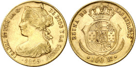 1859. Isabel II. Sevilla. 100 reales. (AC. 800). Rayitas. Impurezas. 8,38 g. MBC+.