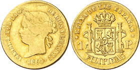 1864. Isabel II. Manila. 1 peso. (AC. 826). 1,70 g. MBC-/MBC.