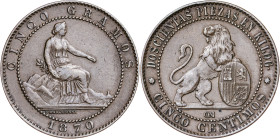 1870. Gobierno Provisional. Barcelona. OM. 5 céntimos. (AC. 6). 4,83 g. MBC/MBC+.