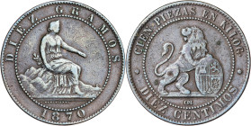 1870. Gobierno Provisional. Barcelona. OM. 10 céntimos. (AC. 9). 9,61 g. MBC-.