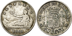 1869*69. Gobierno Provisional. SNM. 50 céntimos. (AC. 13). 2,45 g. BC+/MBC-.