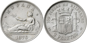 1870*1873. I República. DEM. 2 pesetas. (AC. 28). 9,86 g. MBC.