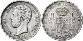 1871*1871. Amadeo I. SDM. 5 pesetas. (AC. 1). 24,84 g. BC.