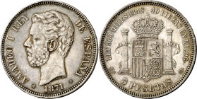1871*1871. Amadeo I. SDM. 5 pesetas. (AC. 1). Pátina. Bella. 24,93 g. EBC-/EBC.