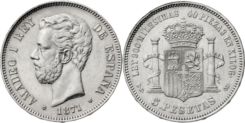 1871*1874. Amadeo I. DEM. 5 pesetas. (AC. 5). Rayitas por limpieza descuidada. 2...
