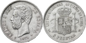 1871*1875. Amadeo I. DEM. 5 pesetas. (AC. 7). 24,76 g. BC+.