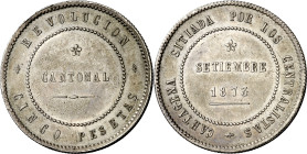 1873. Revolución Cantonal. Cartagena. 5 pesetas. (AC. 7). Reverso coincidente. 80 perlas en anverso y 85 en reverso. 28,13 g. MBC+.
