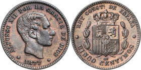 1877. Alfonso XII. Barcelona. OM. 5 céntimos. (AC. 4). 4,98 g. MBC.
