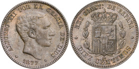 1877. Alfonso XII. Barcelona. OM. 10 céntimos. (AC. 8). 9,94 g. MBC.