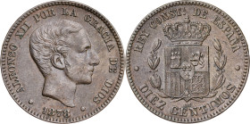 1878. Alfonso XII. Barcelona. OM. 10 céntimos. (AC. 9). 9,89 g. MBC.