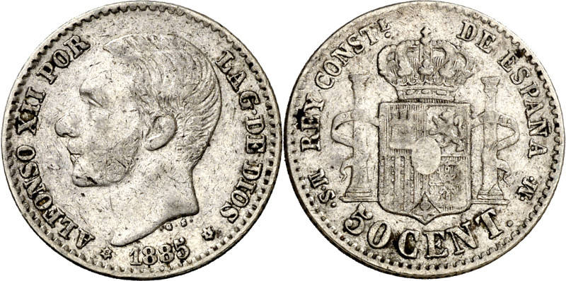 1885*81. Alfonso XII. MSM. 50 céntimos. (AC.pdf 13.1). Escasa. 2,47 g. BC+.