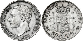 1885*86. Alfonso XII. MSM. 50 céntimos. (AC. 14). 2,49 g. MBC/MBC+.