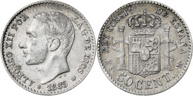 1885*86. Alfonso XII. MSM. 50 céntimos. (AC. 14). 2,50 g. MBC+.