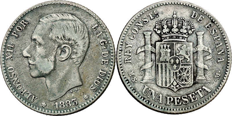 1883*1883. Alfonso XII. MSM. 1 peseta. (AC. 21). 4,88 g. MBC-/MBC.