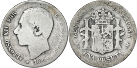 1884*----. Alfonso XII. MSM. 1 peseta. (AC. 23). Rara. 4,61 g. BC.