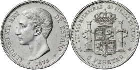 1875*1-75. Alfonso XII. DEM. 5 pesetas. (AC. 35). 24,91 g. BC+/MBC-.