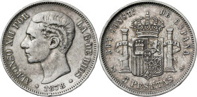 1878*1878. Alfonso XII. EMM. 5 pesetas. (AC. 41). 24,80 g. MBC-.