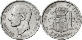 1882/1*1882. Alfonso XII. MSM. 5 pesetas. (AC. 47). 24,69 g. BC.