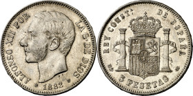 1882*1881. Alfonso XII. MSM. 5 pesetas. (AC. 48). 24,87 g. MBC+.