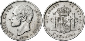 1882*1882. Alfonso XII. MSM/DEM. 5 pesetas. (AC. 50). 24,61 g. BC.