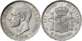 1883*1883. Alfonso XII. MSM. 5 pesetas. (AC. 55). 24,91 g. MBC-/MBC.
