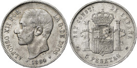 1884*1884. Alfonso XII. MSM. 5 pesetas. (AC. 57). 24,79 g. BC+/MBC-.