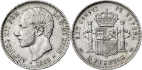 1885*1885. Alfonso XII. MSM. 5 pesetas. (AC. 60). 24,84 g. BC+/MBC-.
