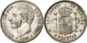 1885*1886. Alfonso XII. MSM/DEM. 5 pesetas. (AC. 60.1). 24,79 g. MBC.