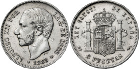 1885*1886. Alfonso XII. MSM. 5 pesetas. (AC. 61). Pulida. 24,89 g. (MBC-).