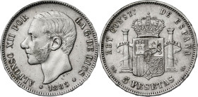 1885*1887. Alfonso XII. MSM. 5 pesetas. (AC. 62). 24,88 g. MBC.