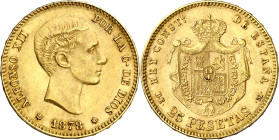 1878*1878. Alfonso XII. DEM. 25 pesetas. (AC. 70). 8,05 g. MBC+.